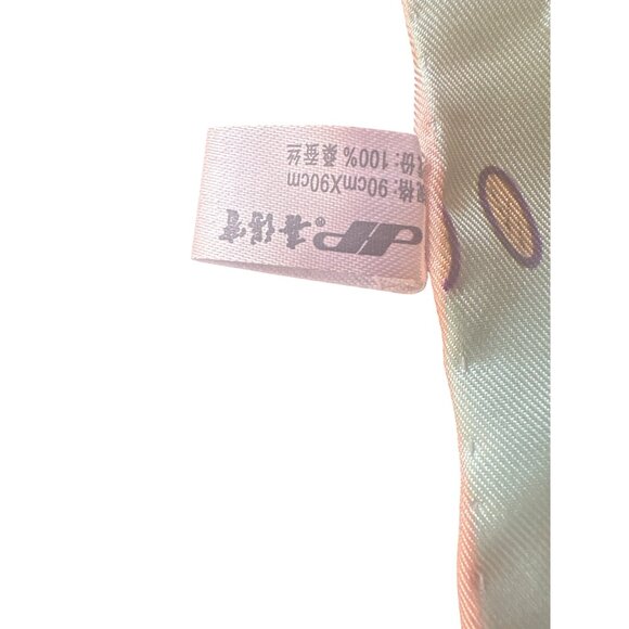 Silk Scarf With Geometric Snowflake Design Blue Multicolor Rolled Edge - Picture 4 of 4